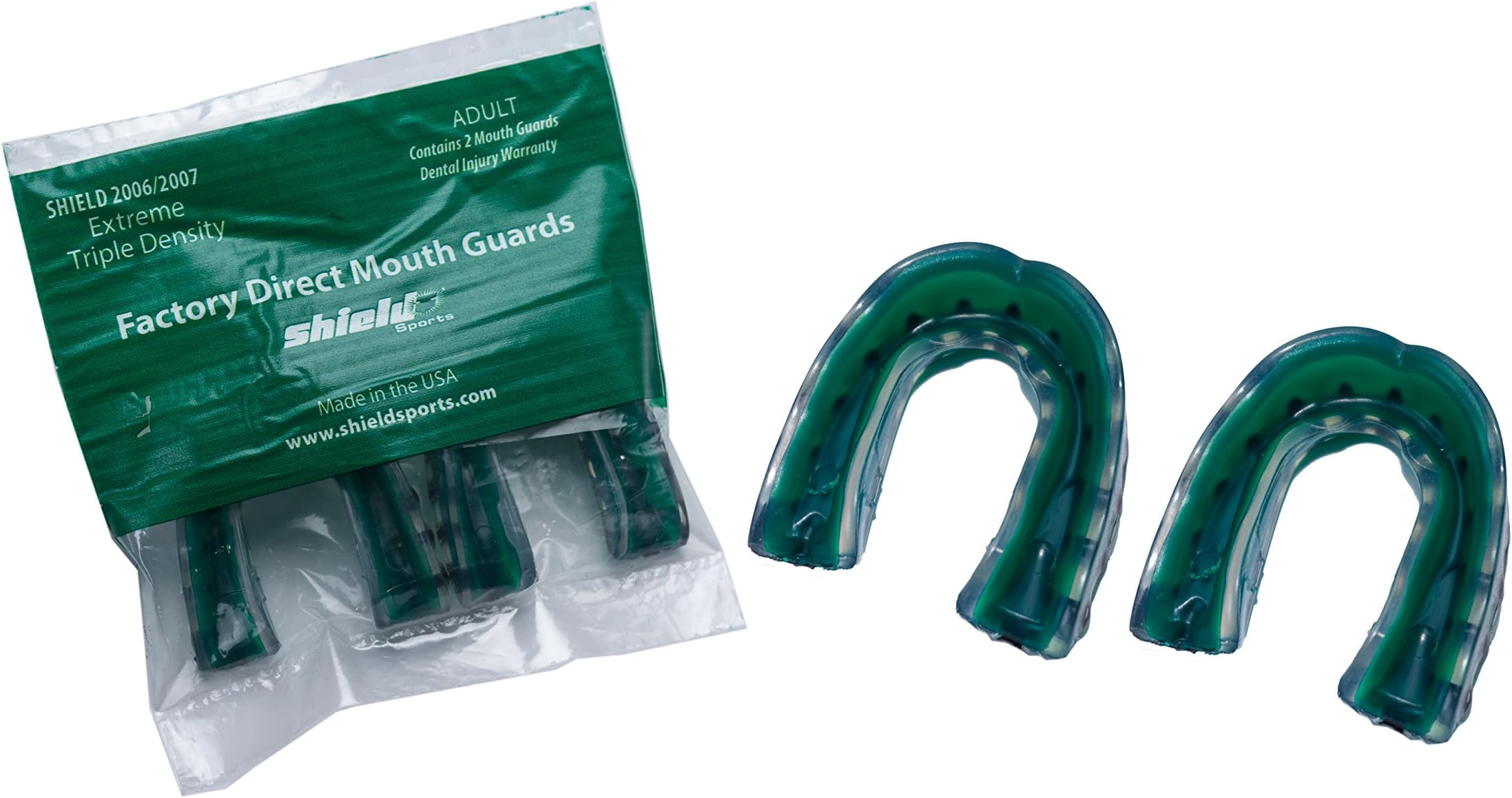 Shield Sports2 Pack Extreme Triple Density Adult Mouth Guard, Green Tint