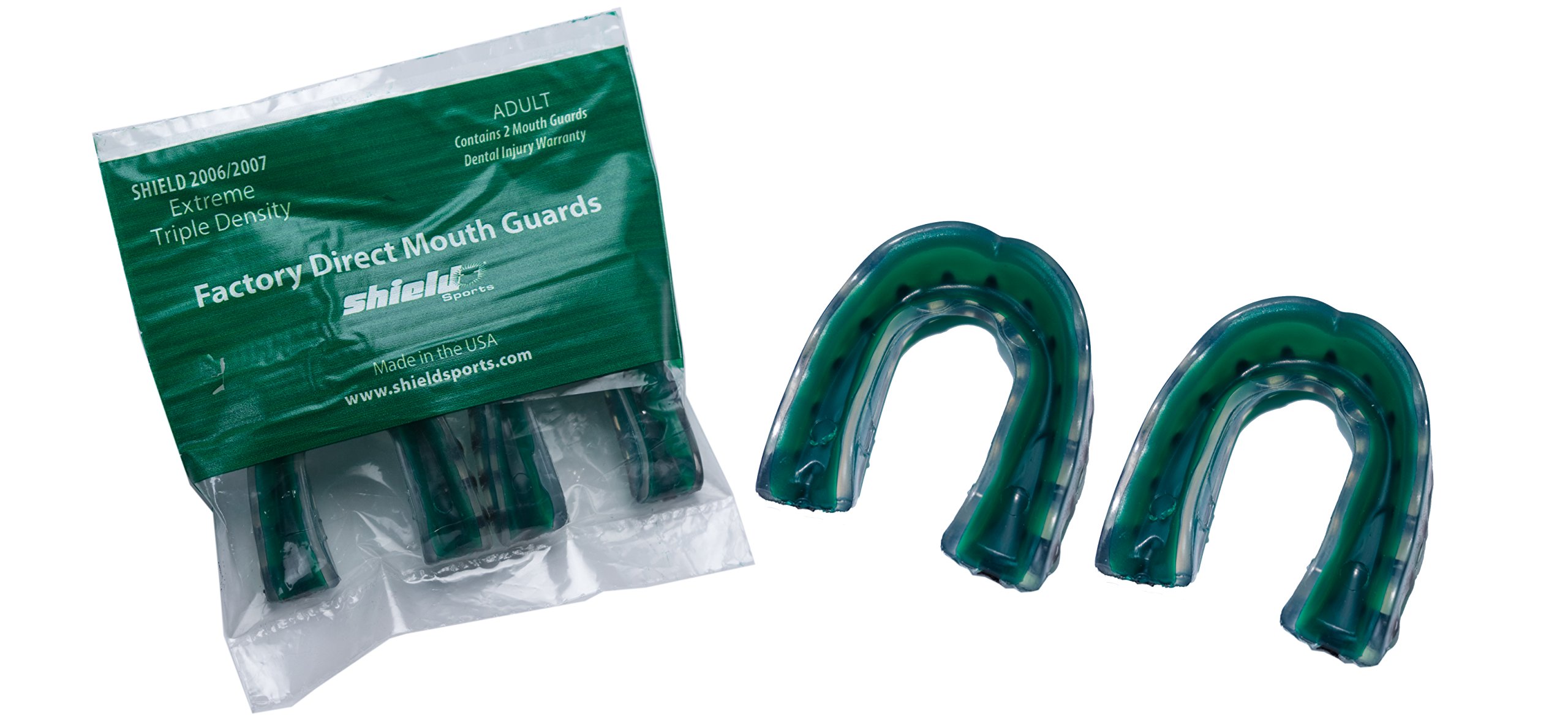 Shield Sports2 Pack Extreme Triple Density Adult Mouth Guard, Green Tint