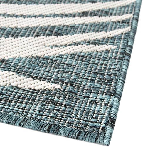 Miniatura 5 de Unique Loom - Tapete de la colección Outdoor Botanical, diseño de palmera (4.1pies x 6.1pies, rectangular, color verde azuladomarfil)