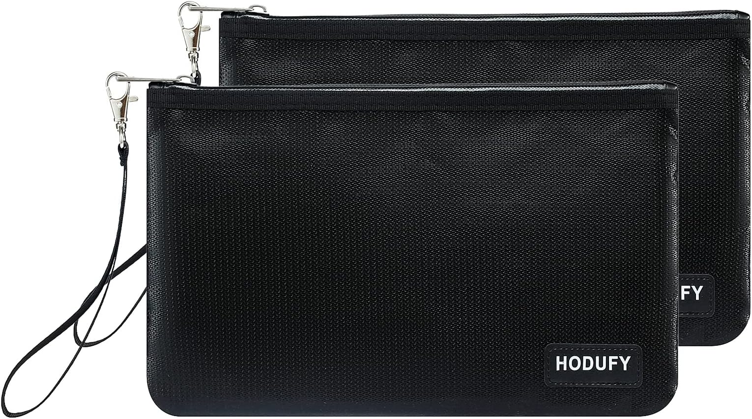 Hodufy Fireproof Document Bag 2 Pack,Fire Wallet Pouch Money Bags for Banking(6.8" x10.6"),Fireproof Waterproof Bag with Zipper for Safe Storage File Cash Passport Jewelry Valuables (Black)