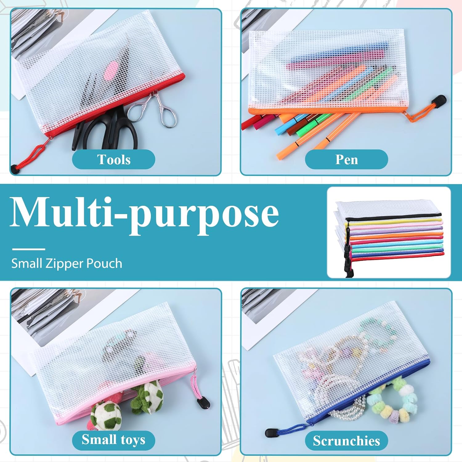 Giantree 100 Pack Mesh Zipper Pencil Pouch Bulk, 9' x 5'' Small Clear Pencil Cases Pouch Multipurpose Cosmetics Toiletry Bags for School Supplies File Travel Stationery Storage Organizing - Image 4