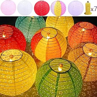 Lanterne Di Carta Orientali Con Luci LED - Set 5 Pezzi Per Decorazioni Feste E Casa - Foto 10
