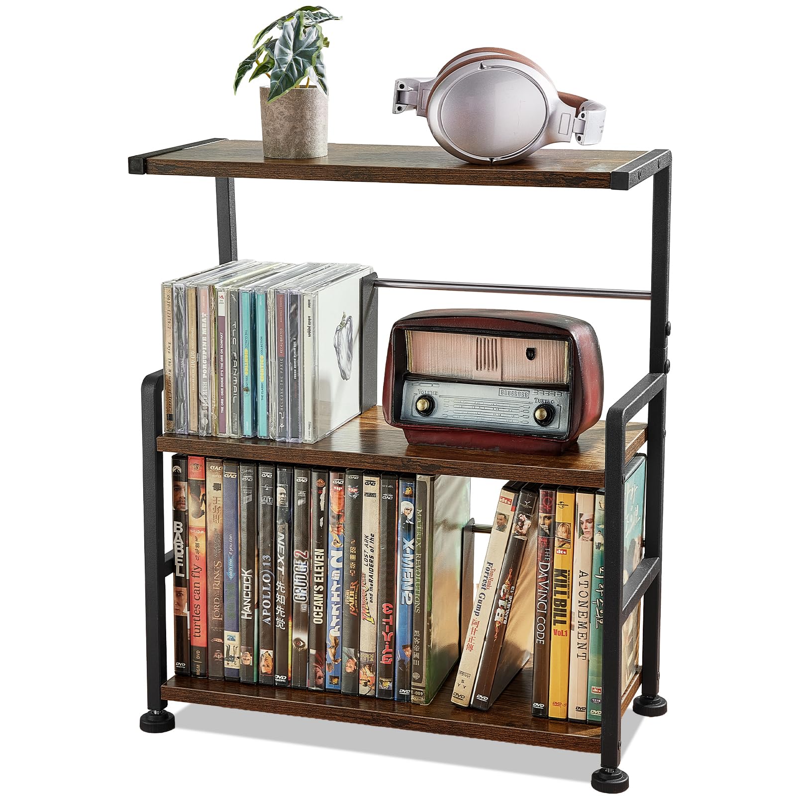 Étagère de rangement pour CD Aquzee en bois à 3 niveaux pour 70 boîtiers DVD de bureau