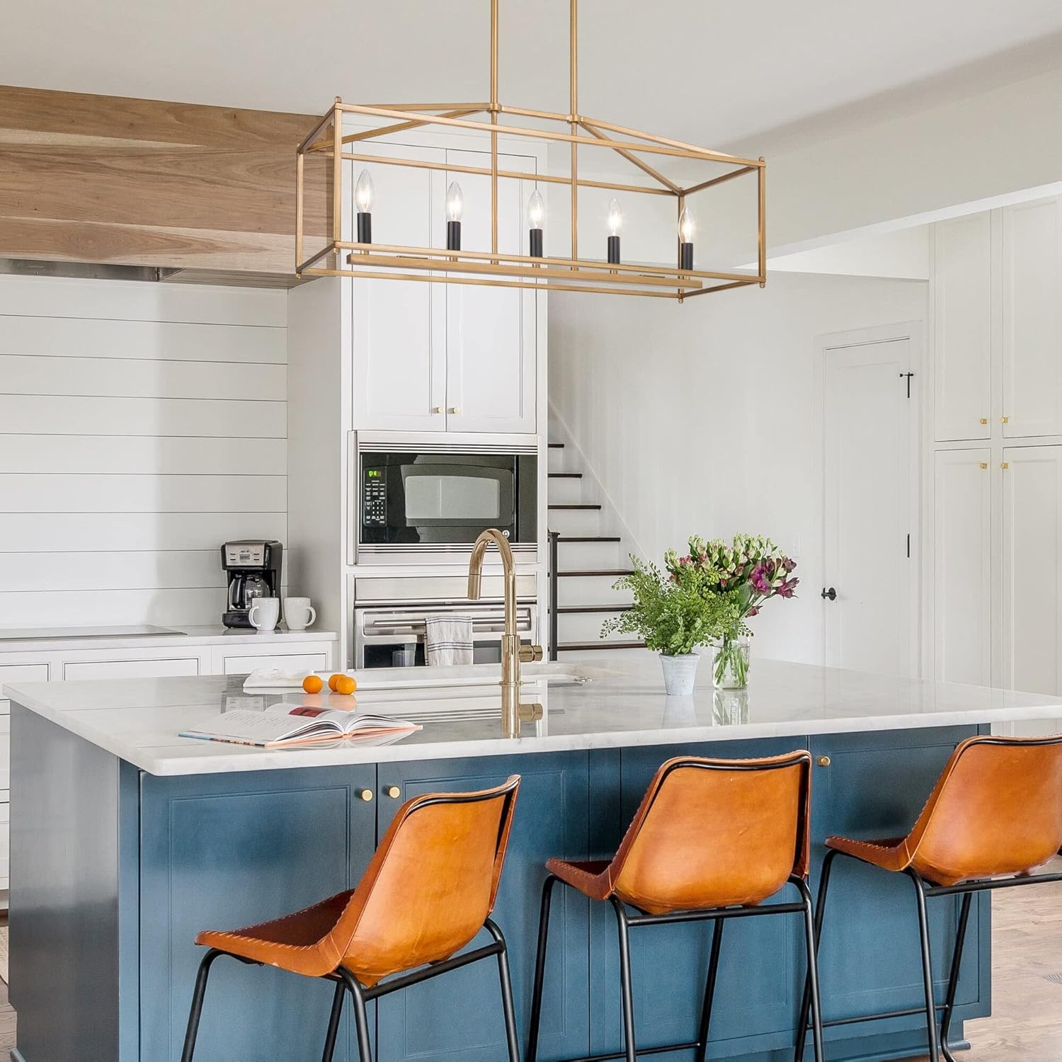 Overstock Modern Gold 5-Light Rectangle Chandelier Airy Frame Kitchen Island Light - L30 x W10.2 x H12