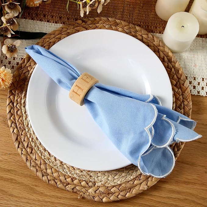 Servilletas de Tela Bordadas Scalloped 8 Piezas 45.72x45.72 cm Azul Algodón miniatura 2