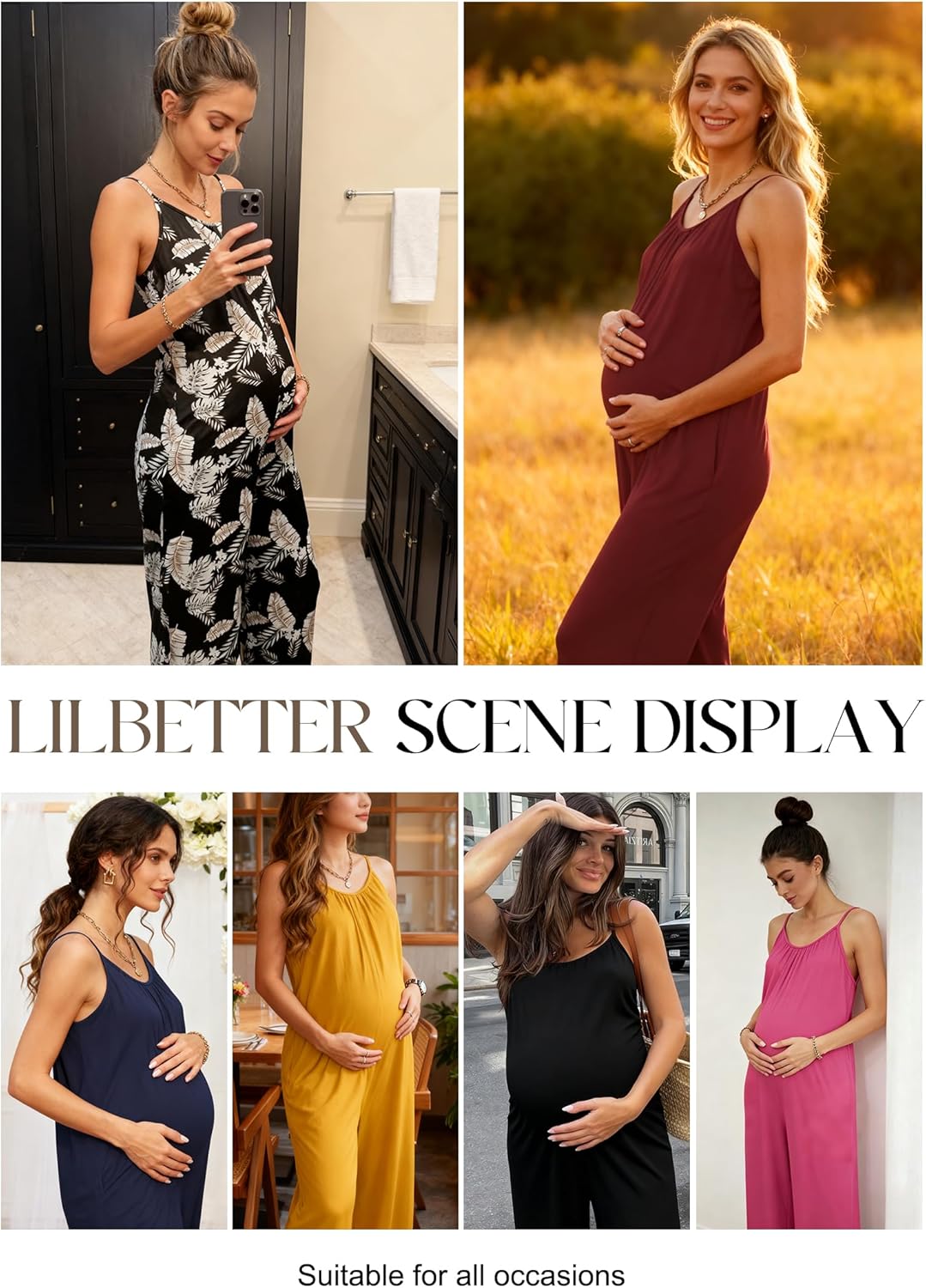 LILBETTER Women Jumpsuits Casual Sleeveless Spaghetti Strap Boho Wide Leg Rompers with Pockets - Image 3