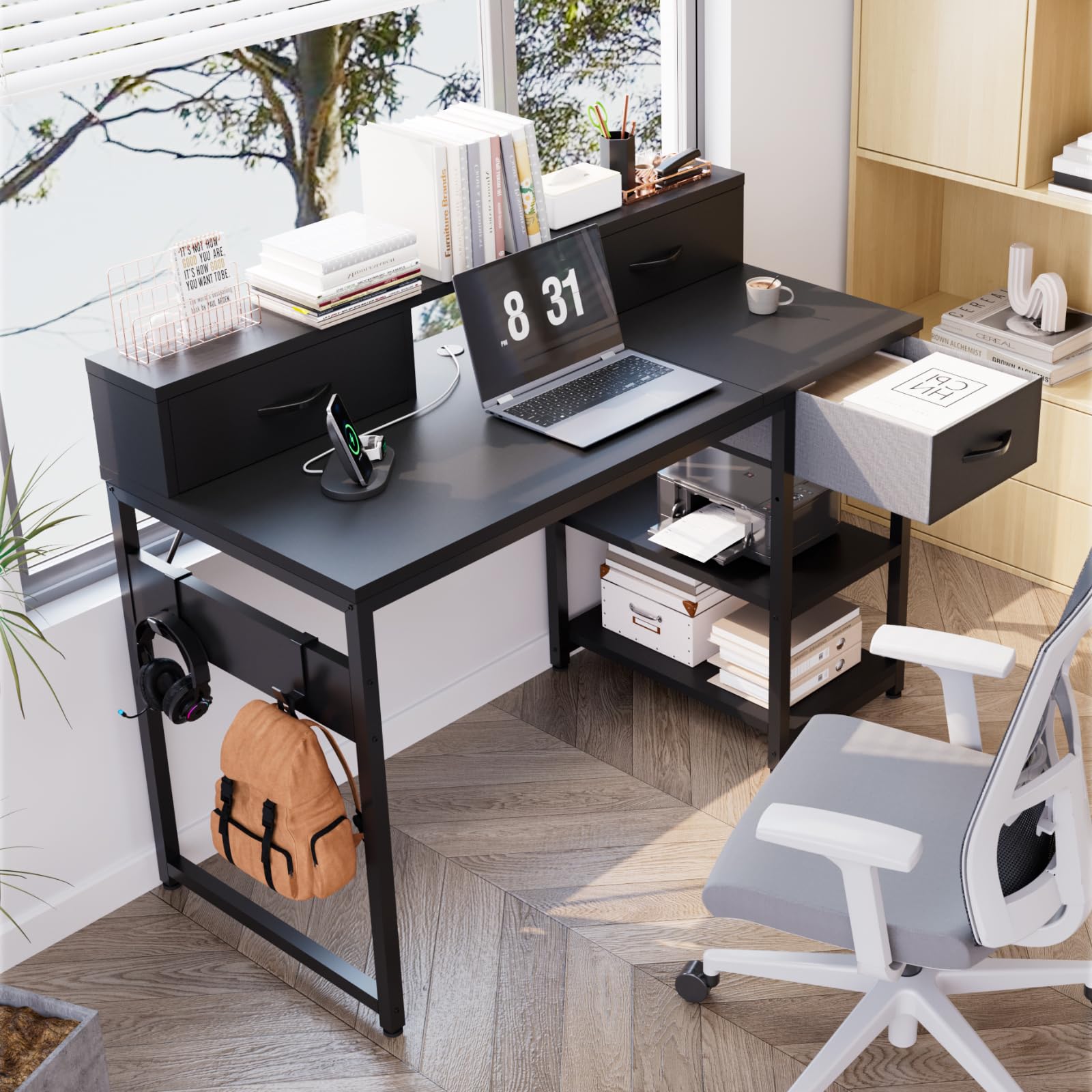 Devoko Bureau Enfant 120x50cm Table Étude avec Rangement Étagère Noir