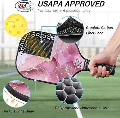 Miniatura 2 de Pickleball Paddles  USAPA Approved  Graphite CarbonFiberglass Face with Polypropylene Honeycomb Core  Lightweight Pickleball Paddles Set of 2