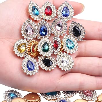 30 Pcs Sew On Rhinestone 7x10mm Tear Drop Flatback Crystal Glass Metal Gold Setting Gems for Wedding Clothes Dress Jeans Crafts Decoration 13Mixed