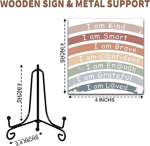 Miniatura 2 de Letrero de madera retro bohemio arcoíris con soporte de caballete de metal, placa de madera con cita positiva de arco iris, regalos inspiradores