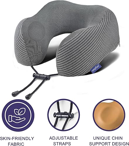 Miniatura 3 de napfun Almohada de viaje, 100% espuma viscoelástica pura, almohadas para el cuello para viajes, reposacabezas de avión, accesorios de avión de