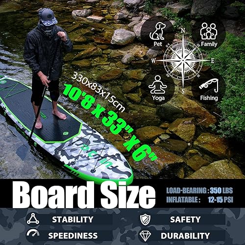 Miniatura 2 de FunWater Inflatable Stand Up Paddle Board with Premium SUP Paddleboard Accessories, Anti-Slip EVA Deck, 11'10'6'' Paddle Boards for Adults & Youth