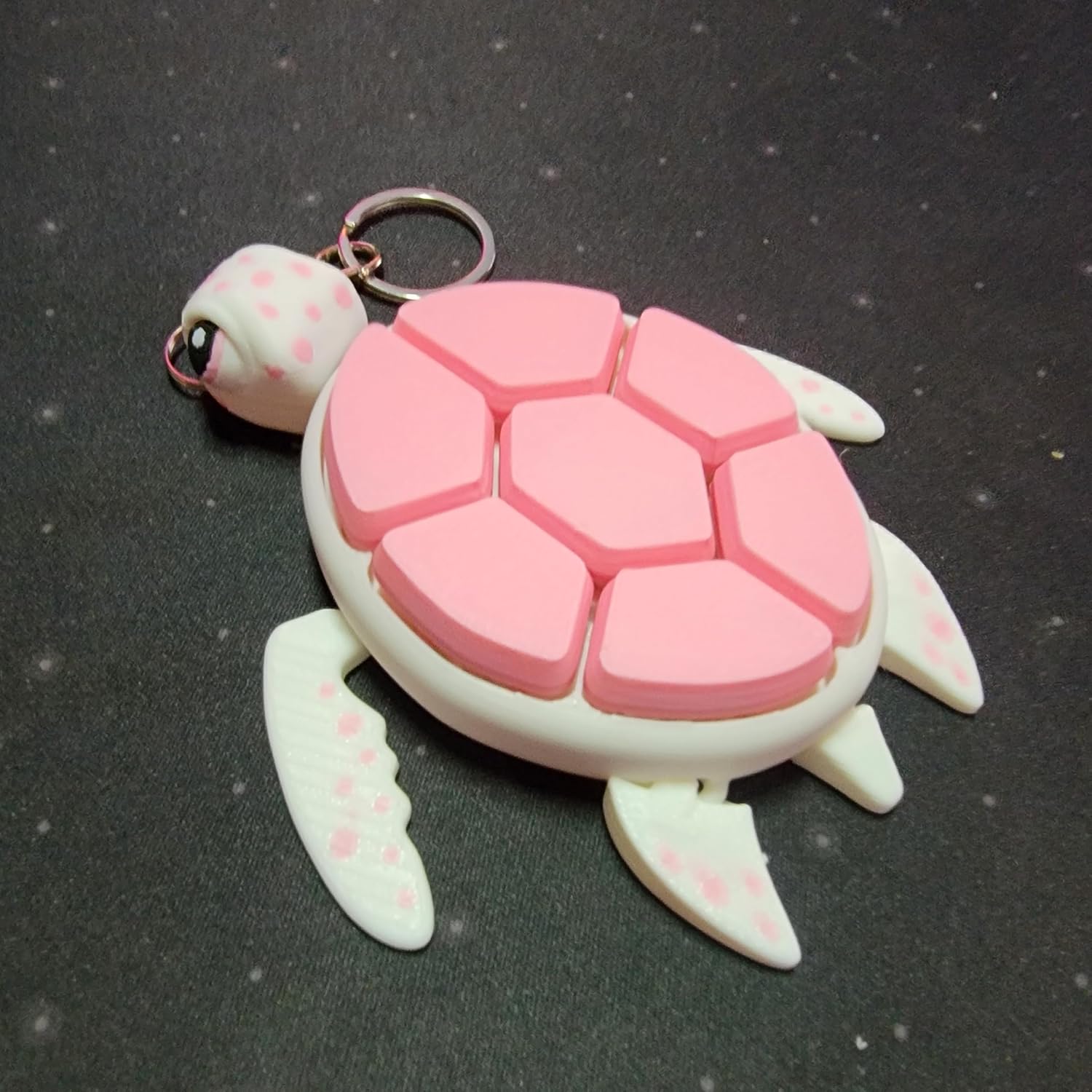 Sea Turtle Fidget Clicker Bag Charm, Sensory Figure Keychain, Articulating Head, Flippers and Tail (White/Pink)