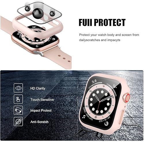 Miniatura 4 de Paquete de 5 fundas con protector de pantalla de vidrio templado para Apple Watch SE Series 654 2022 de 1.575 pulgadas, JZK Hard PC HD, cubierta