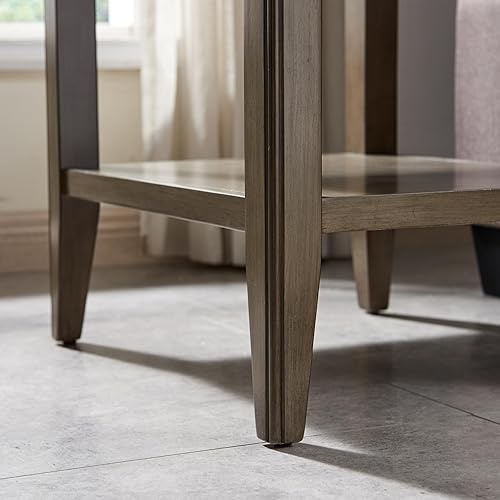 Miniatura 25 de Leick Home 23007 Chisel & Forge - Mesa auxiliar de metal y madera mixta con un cajón, diseño X con estante, gris ahumado y negro mate, 22 x 24 x 24