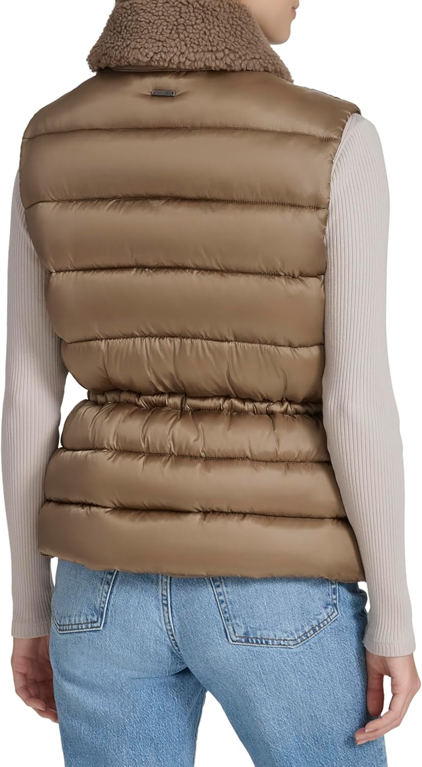 Andrew Marc womens Faux Sherpa Faux Leather Puffer Vest - Image 3