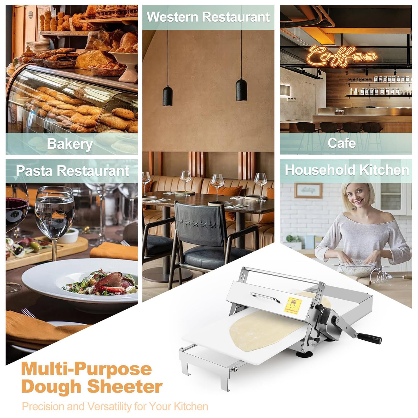Sfogliatrice Elettrico Professionale, Macchina per Pasta Sfoglia, con Spessori Regolabili, per Croissant, Pizza e Pasta, Superficie Antiaderente in PP 40.9"x22.6"x9.3"