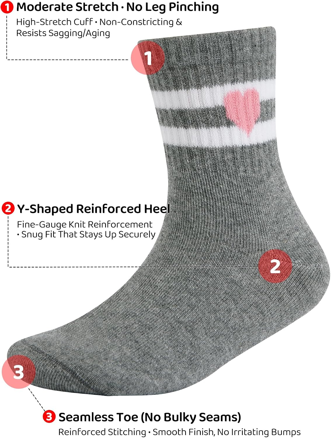CHUNG Kids Crew Socks Cotton Boys Girls School Sox 8/10 Pack Athletic Basic Autumn Casual Sports