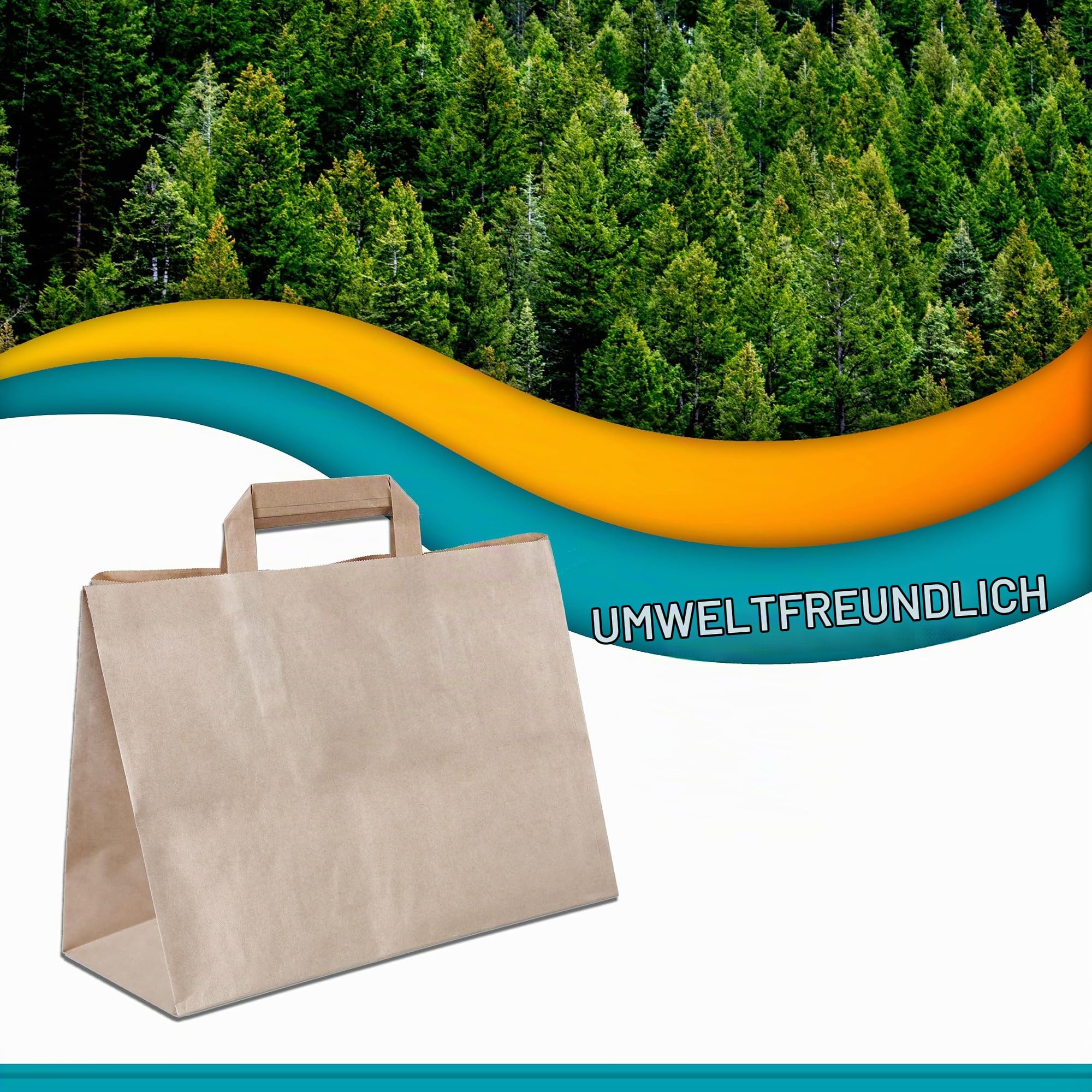 Commerline Papiertüten mit Henkel 32x22x25cm, Kraftpapier Papiertaschen | 250 Stück, Braun, Papiertragetaschen, Papiertaschen mit Henkel, reißfest, für Einkauf, Einzelhandel, Take-away, Geschenke