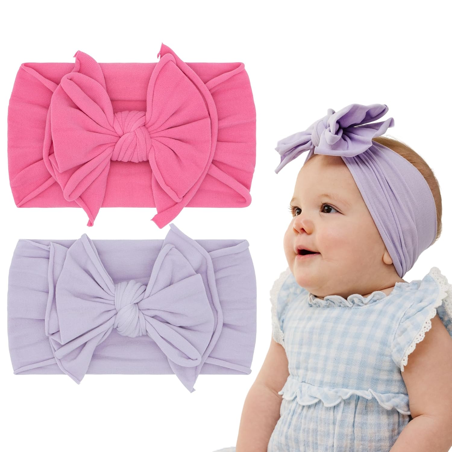 Baby Bling Bows Newborn to Little Girls Hair Bow - FAB-BOW-LOUS Headbands Toddlers Hair Accessories, Made in the USA, One Size (2 Pack - pink + white)