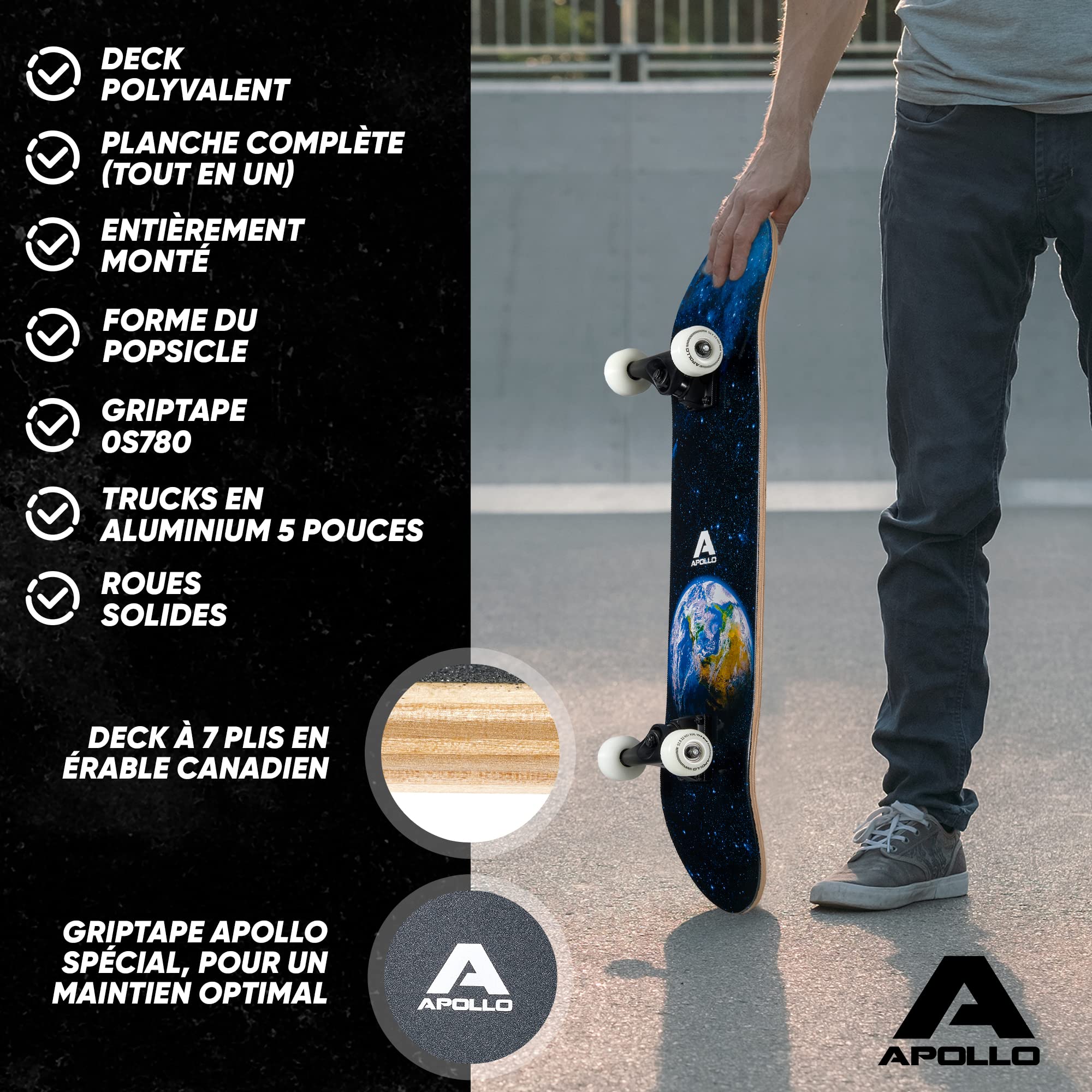 Apollo Skateboard Enfants et Adultes, Pont en Bois à 7 Couches