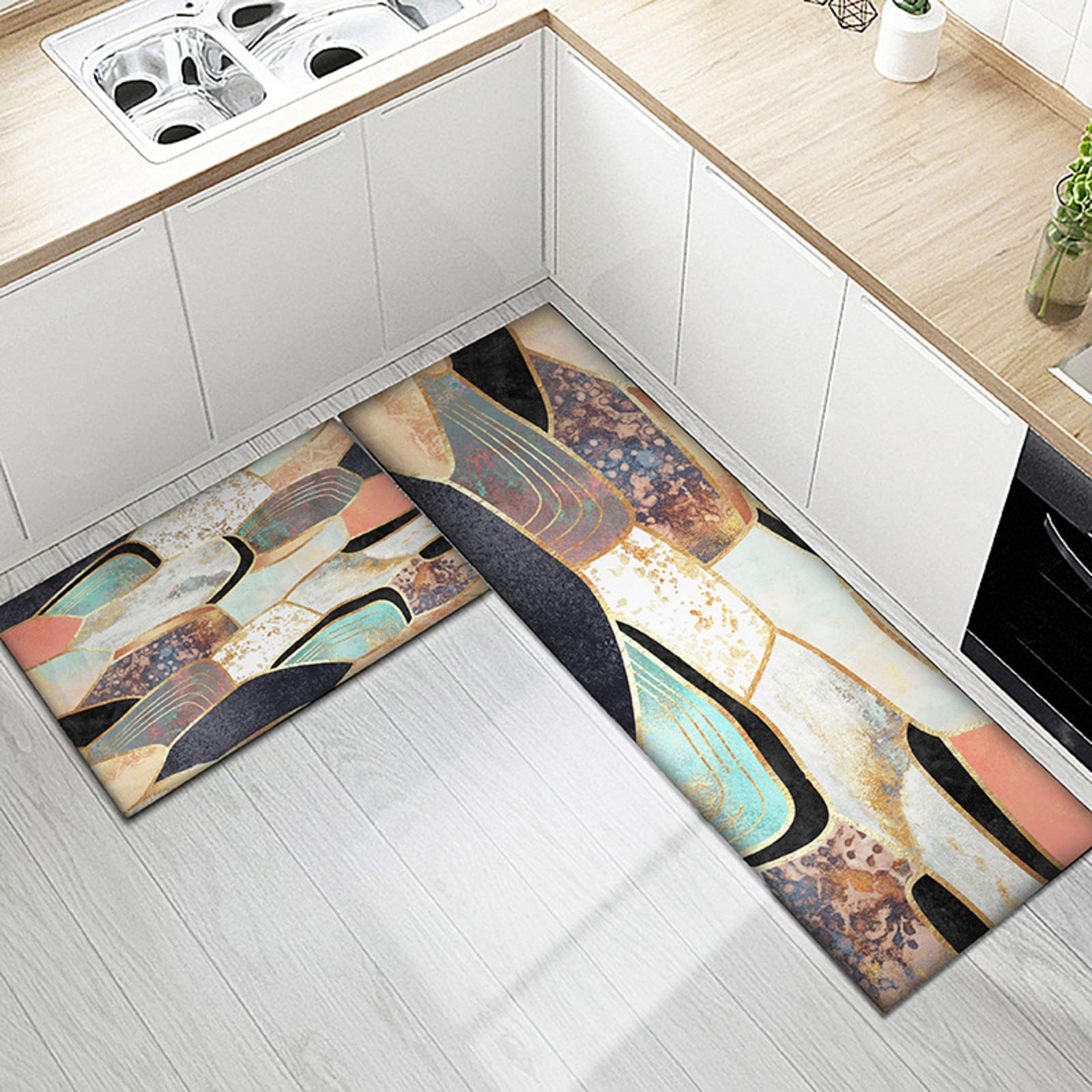 2 Pieces Kitchen Mat Cushioned Anti Fatigue Floor Mat,Thick Non Slip Waterproof Kitchen Rugs Standing Mat For Kitchen Floor Home-O 45x75+45x150cm