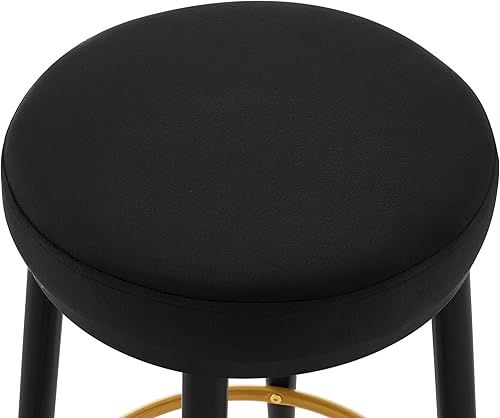 Miniatura 7 de Ball & Cast Taburetes de bar redondos modernos con marco de metal de 24 pulgadas de altura de mostrador, juego de 2, taburetes tapizados sin