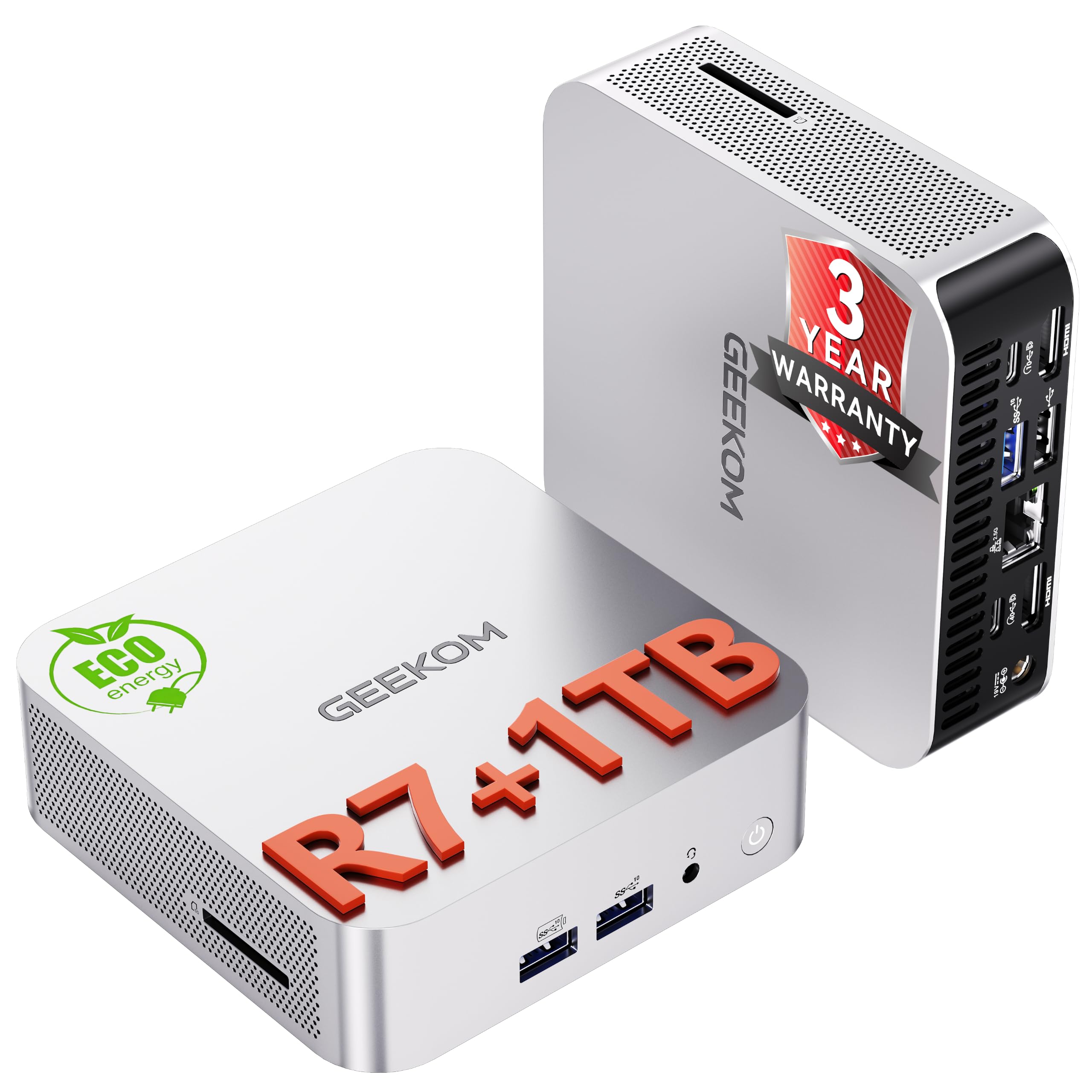 GEEKOM A7 Quad 8K Display Mini PC (3-Year Support), AMD Ryzen 5