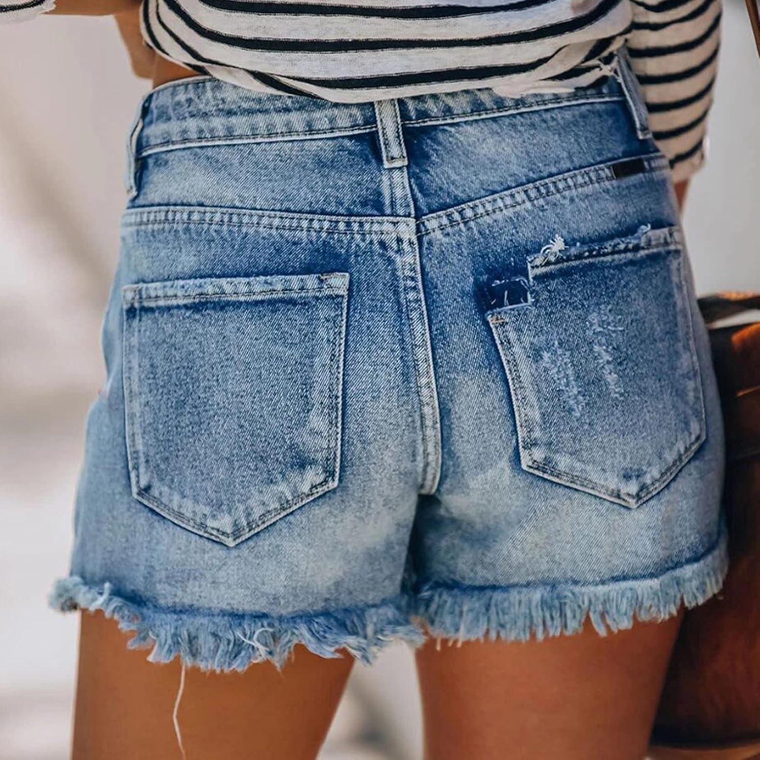 Lu's Chic Women's High Waisted Shorts Ripped Jean Slim Fit Denim Short Stretch Straight Casual