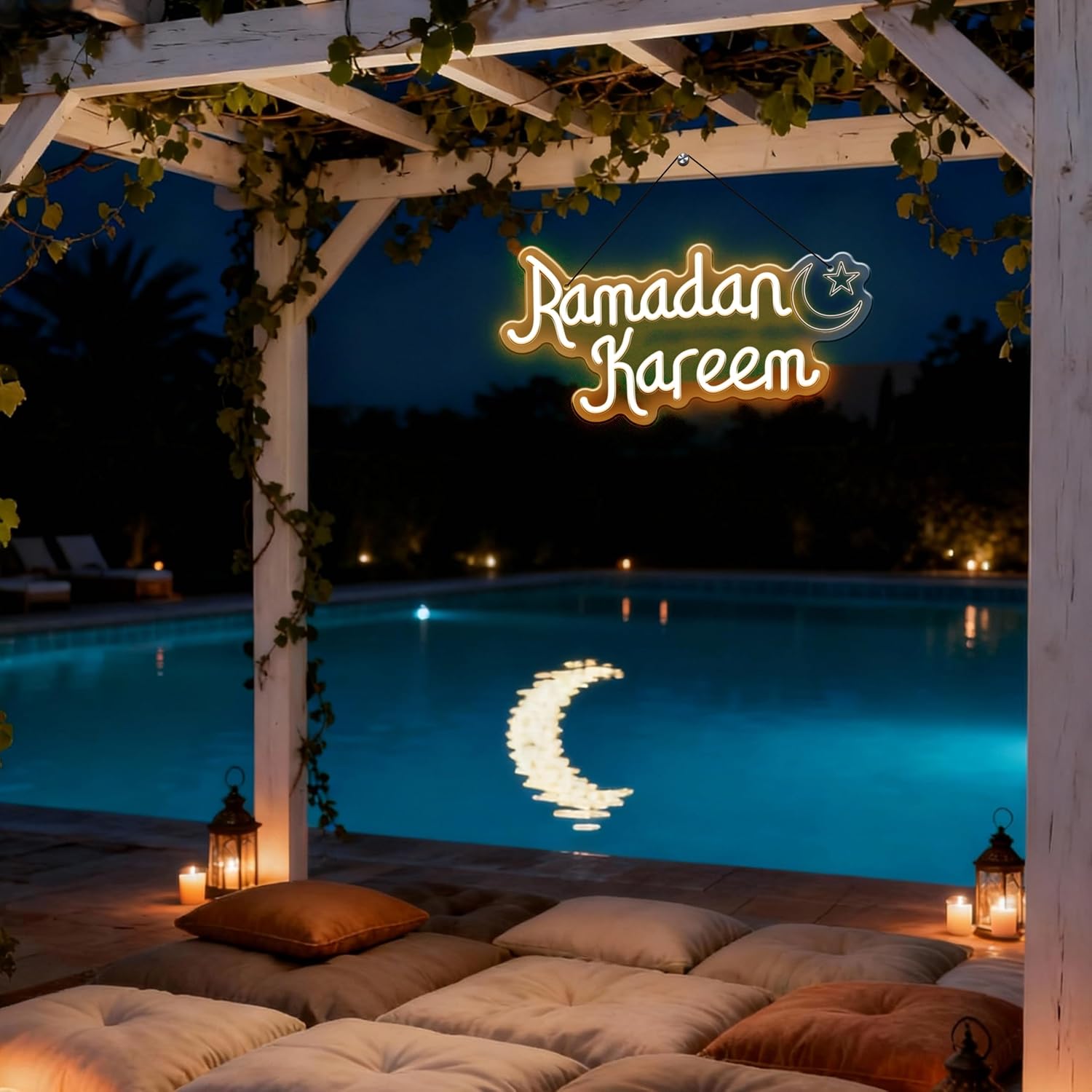 Ramadan Kareem Neon Sign for Wall Decor, Mubarak Light Up Sign, Moon Star Neon Light Decor for Home Party Eid Kareem Wall Decoration