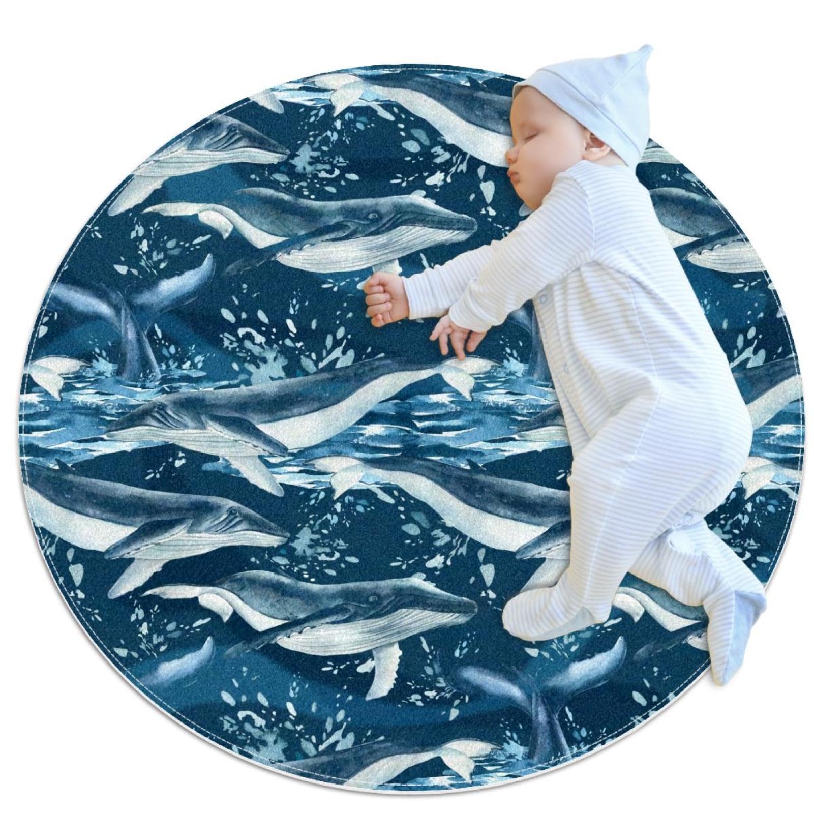 Tapis de salle de bain baleine bleue rond 1m antidérapant pour chambre d'enfant