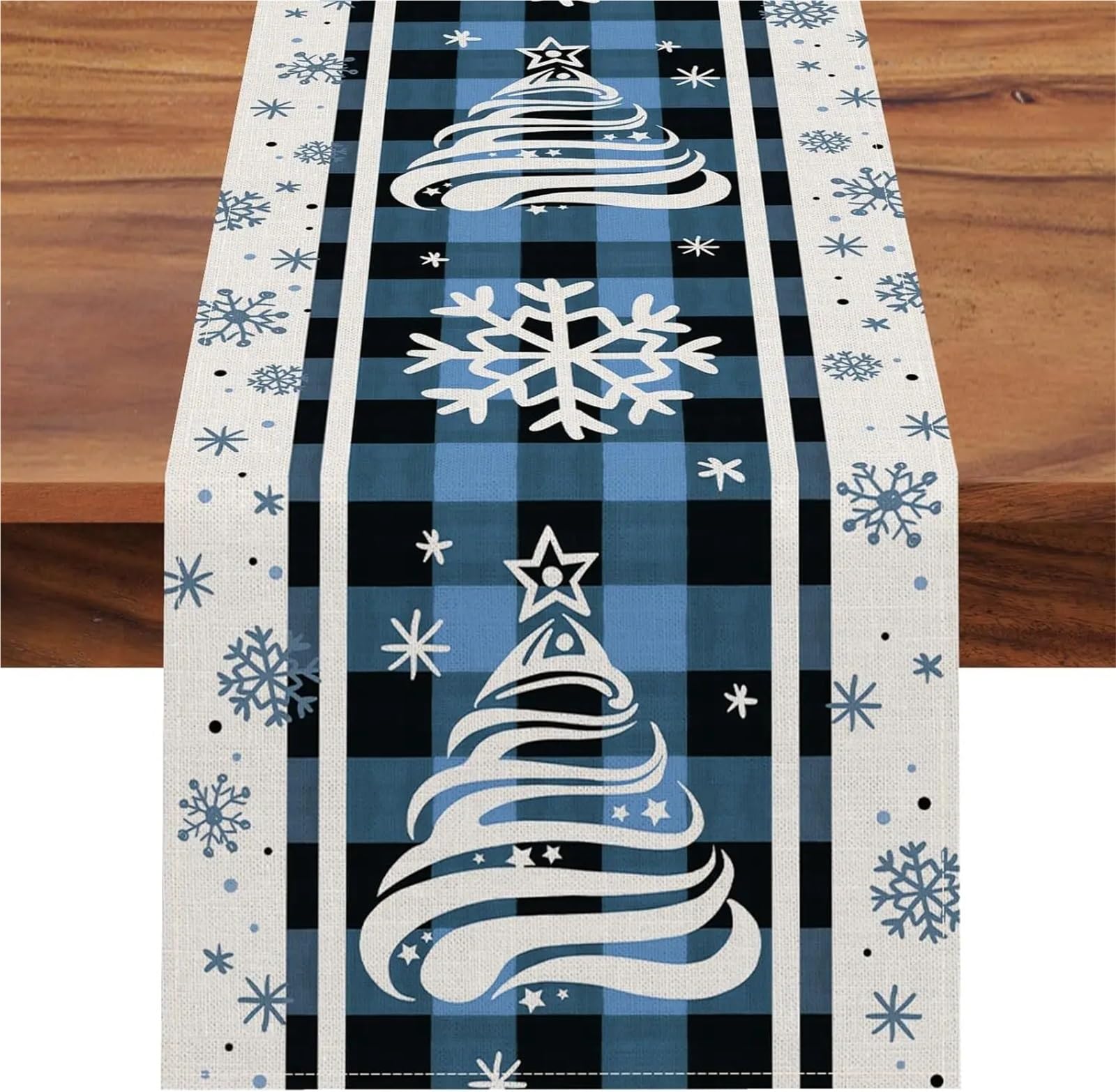 Chemin de table bleu en lin 200x33 cm pour protéger et embellir vos meubles