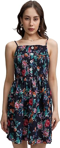 Tokyo Talkies Women's Floral Mini Flared Dress | Strappy Shoulders & Playful Silhouette | Chic & Effortlessly Feminine