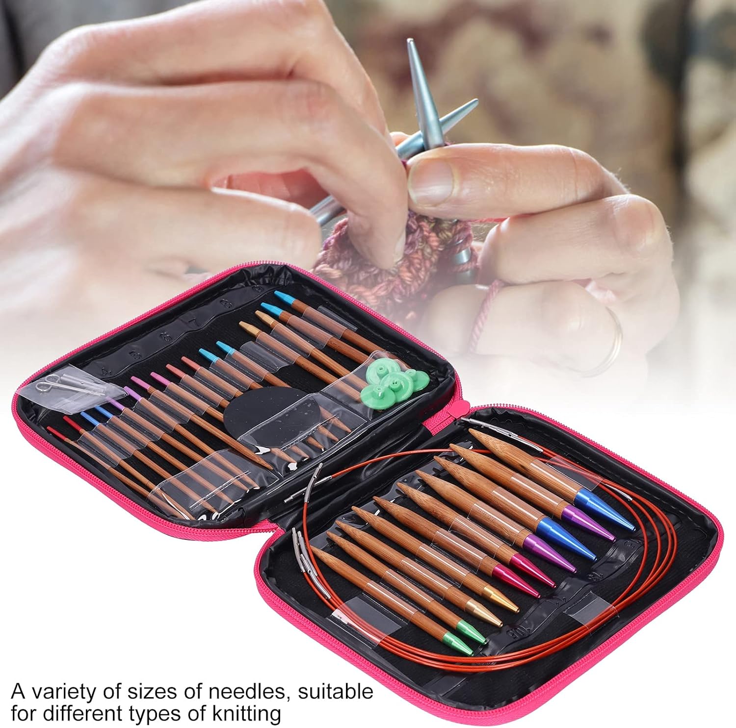 26Pcs Interchangeable Circular Knitting Needles Set, 13 Size Circular Knitting Needles with Portable Case and 4 Cables for Sweater Scarf Hat Socks, Home Knitting Projects