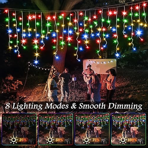 Miniatura 3 de 640 luces LED de Navidad de 65 pies, tira de luces impermeables para exteriores con 120 gotas y 8 modos, cortina de luces parpadeantes para