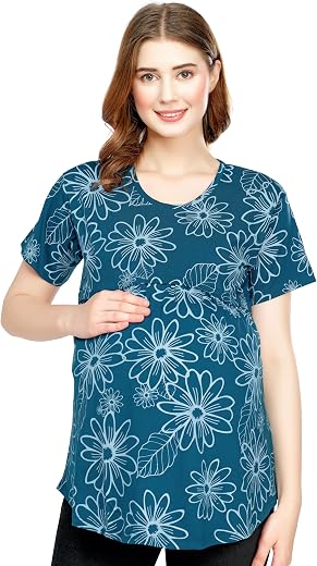 ZEYO Women's Cotton Maternity Top Floral Printed Feeding Regular Fit T-Shirt 5814