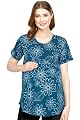 ZEYO Women's Cotton Teal Blue Maternity Top Floral Printed Feeding T-Shirt 5814