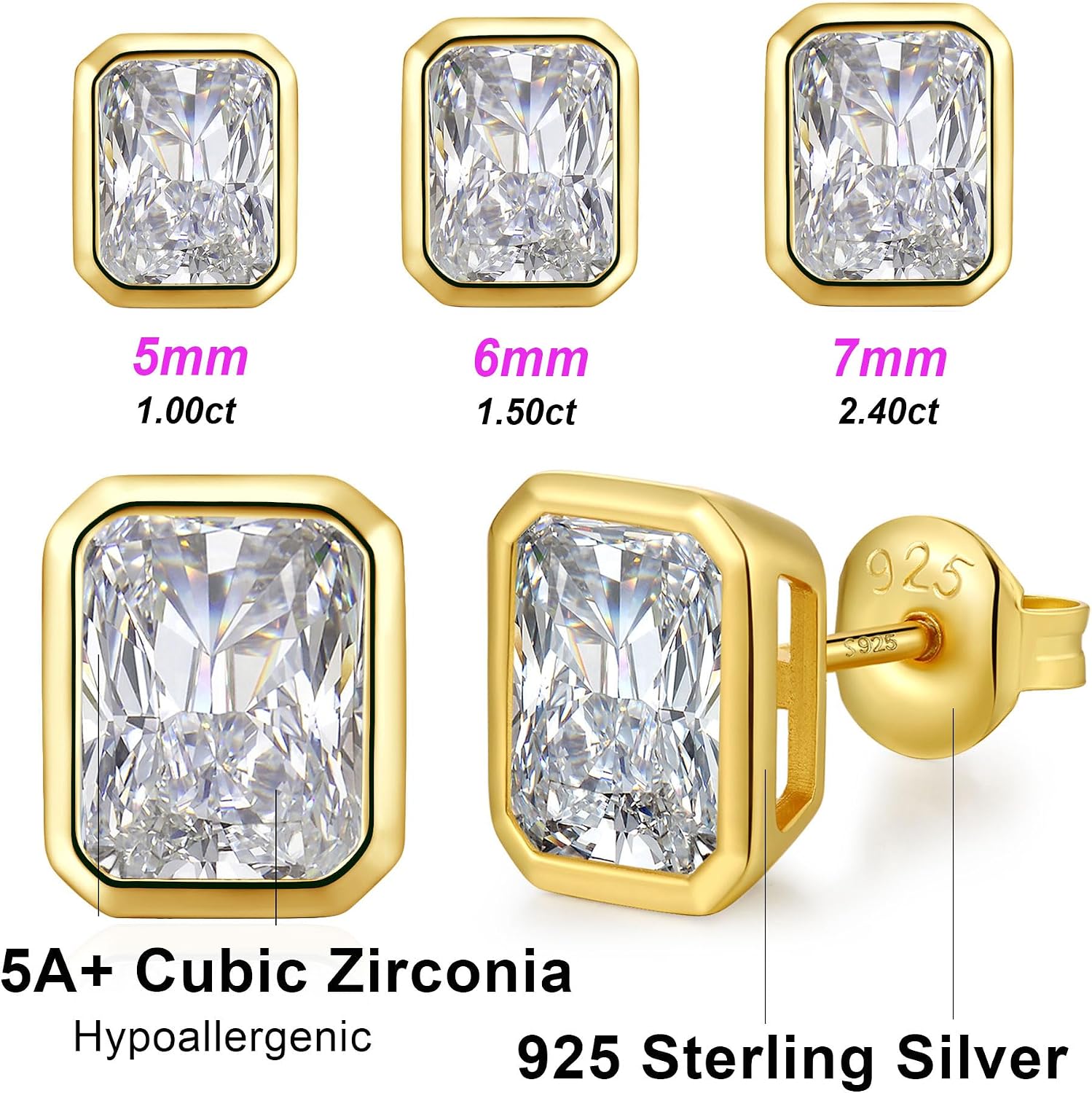 Jiamiaoi 925 Sterling Silver Round/Oval/Square/Triangle Cut Princess Cut 5A+ Cubic Zirconia Stud Earrings for Women Men Hypoallergenic Earrings Silver/Gold Plated 5mm to 8mm CZ Fashion Jewelry for Men Women