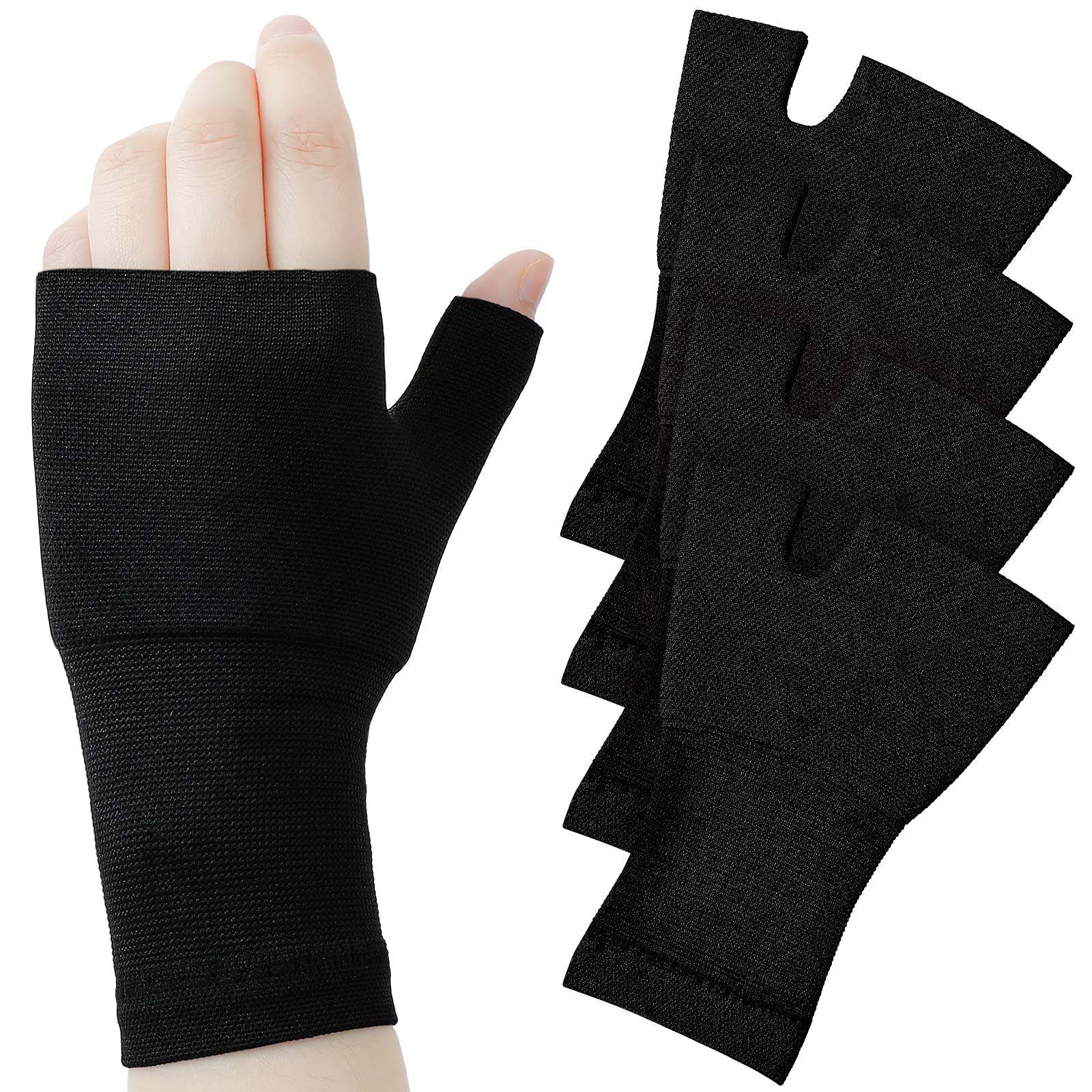 4 PCS Wrist Thumb Support Sleeve Fingerless Wrist Gloves Compression Arthritis Gloves Sports Wrist Support Brace for Fatigue Sports Typing (Black, Unisex, Medium)
