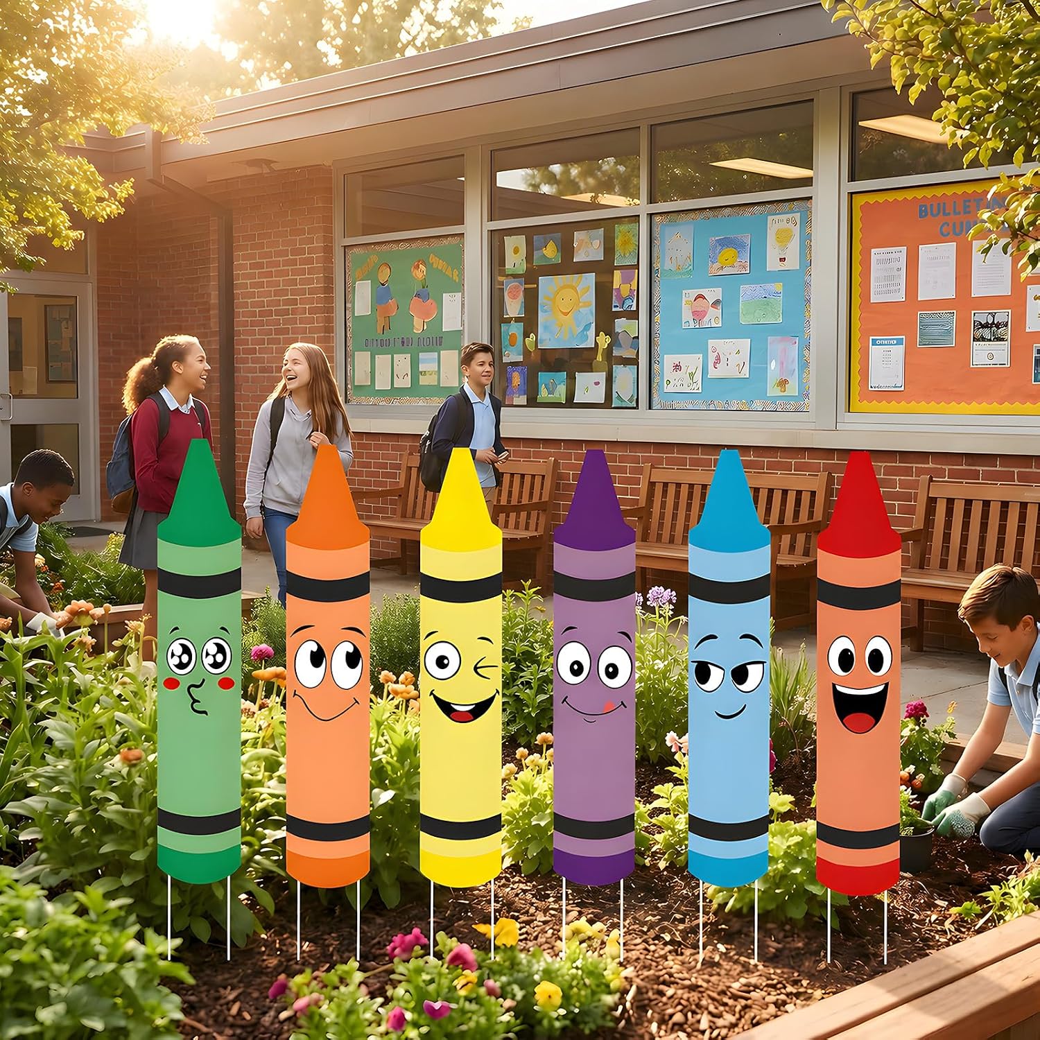 6 Pcs Back To School Crayon Yard Signs,Graduation Yard Sign Pencil Kindergarten Graduation Decorations Crayon Party Photo Props for 100th Day of School Classroom Art Outdoor Lawn(31.5in*6in) image 5