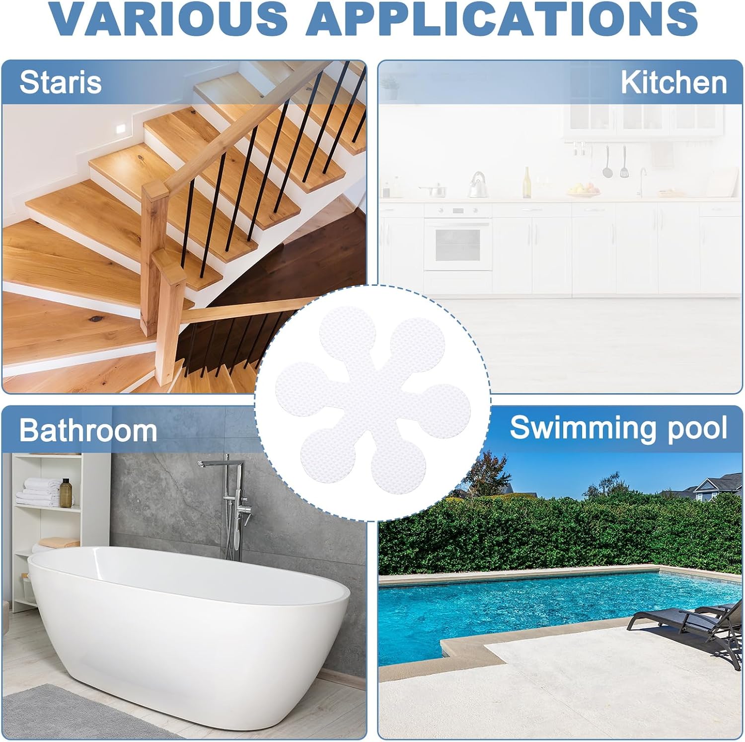 PATIKIL 12 Pcs Non Slip Bathtub Stickers, Anti Slip Shower Stickers with Scraper Bathroom Shower Floor Decals Snowflake Shape Cute Treads Tubs, White