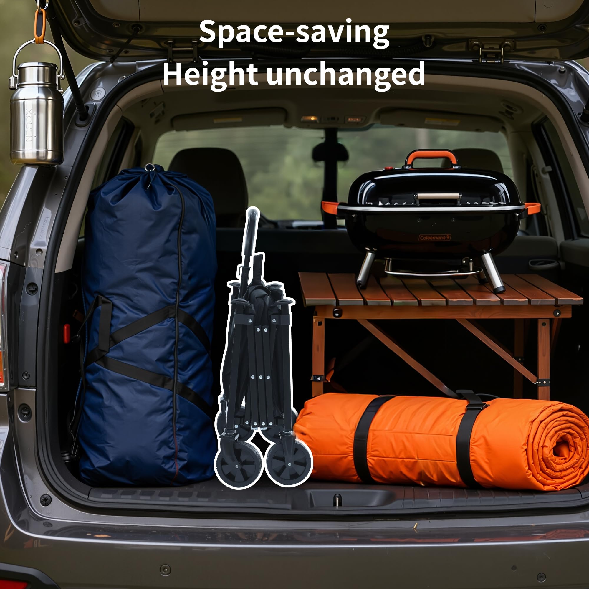 Chariot Utilitaire Pliable avec Roues et poignée télescopique pour Le Jardinage, Le Camping, Le Shopping et Les Sports de Plein air