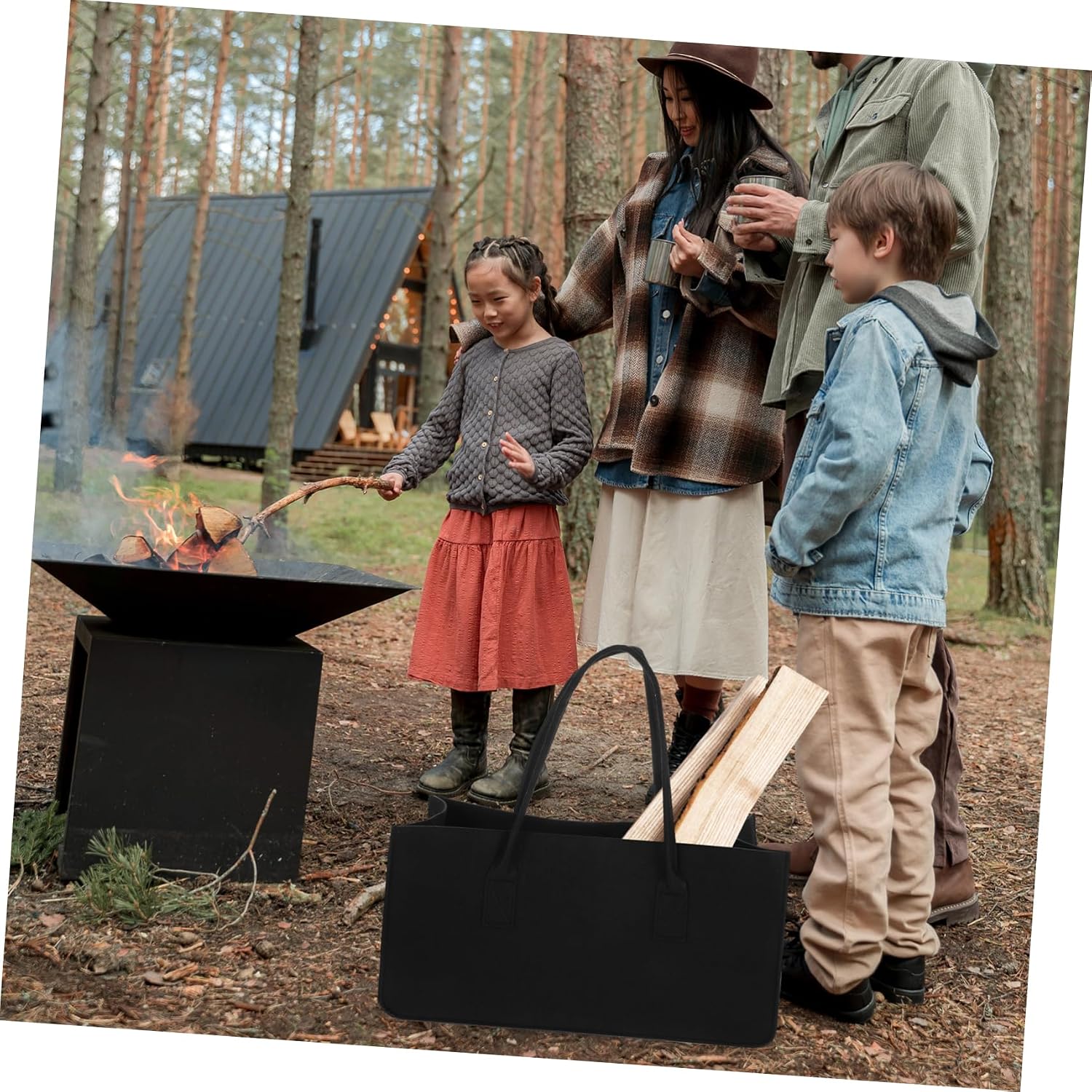 Cabilock Felt Firewood Storage Bag Black Portable Carrier Pouch