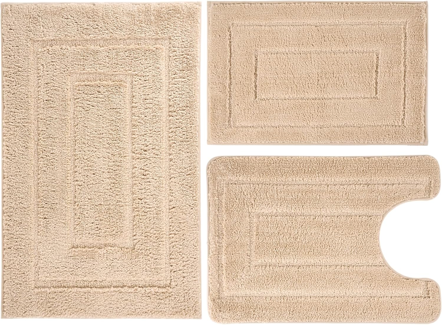 Bathroom Rugs Sets 3 Piece, with 20" x 28" U-Shaped Toilet Rug, Ultra Absorbent and Super Soft Touch, Non-Slip, Microfiber Plush,Rectangular Pattern, Quick Dry Bath Mats for Bathroom, Tub, Bedroom