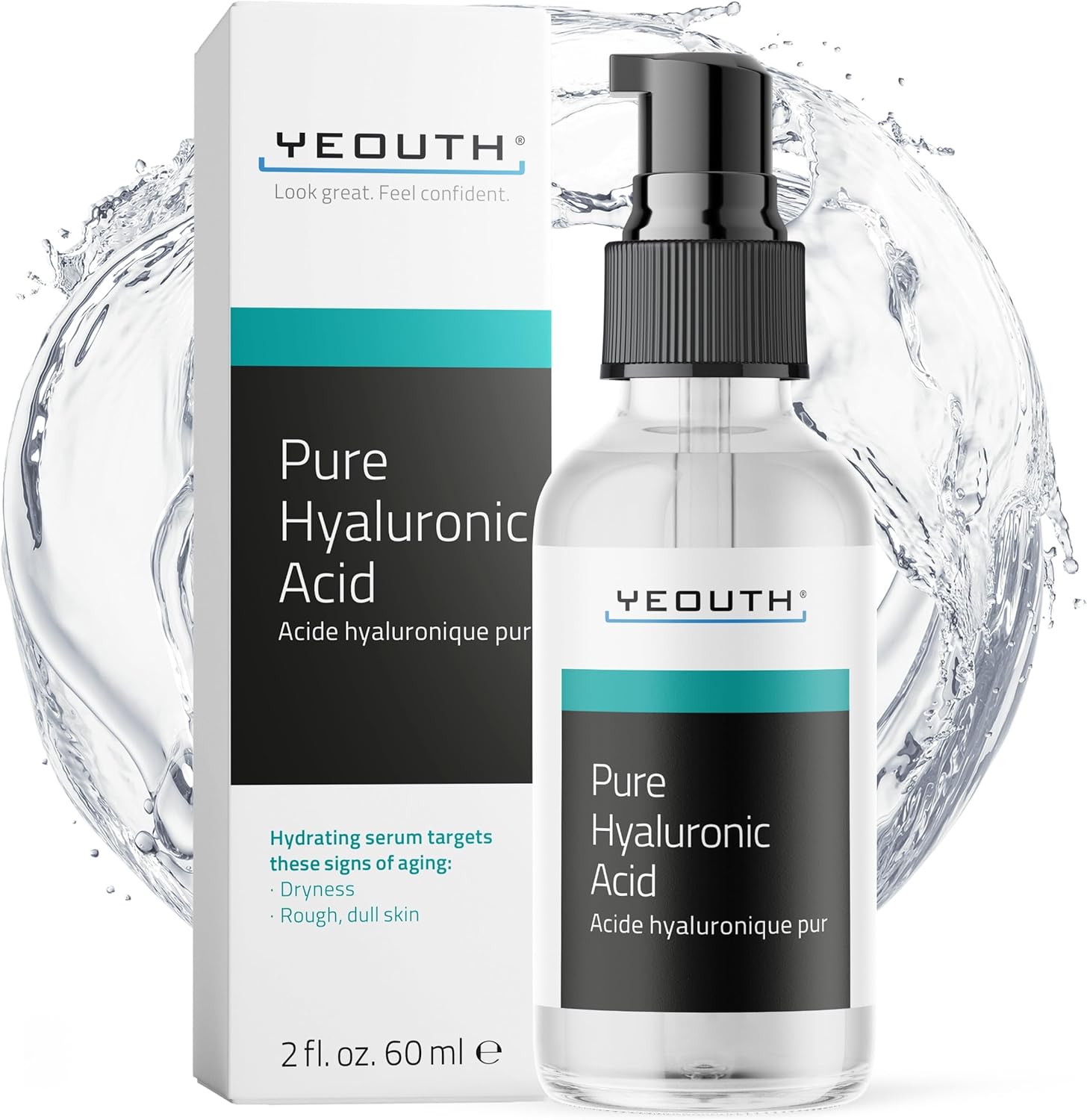 Hyaluronzuur Zuiver Serum voor Gezicht, Hydraterende Vochtinbrengende Serum, Anti Aging Huidverzorging voor Alle Huidtypes 60ml