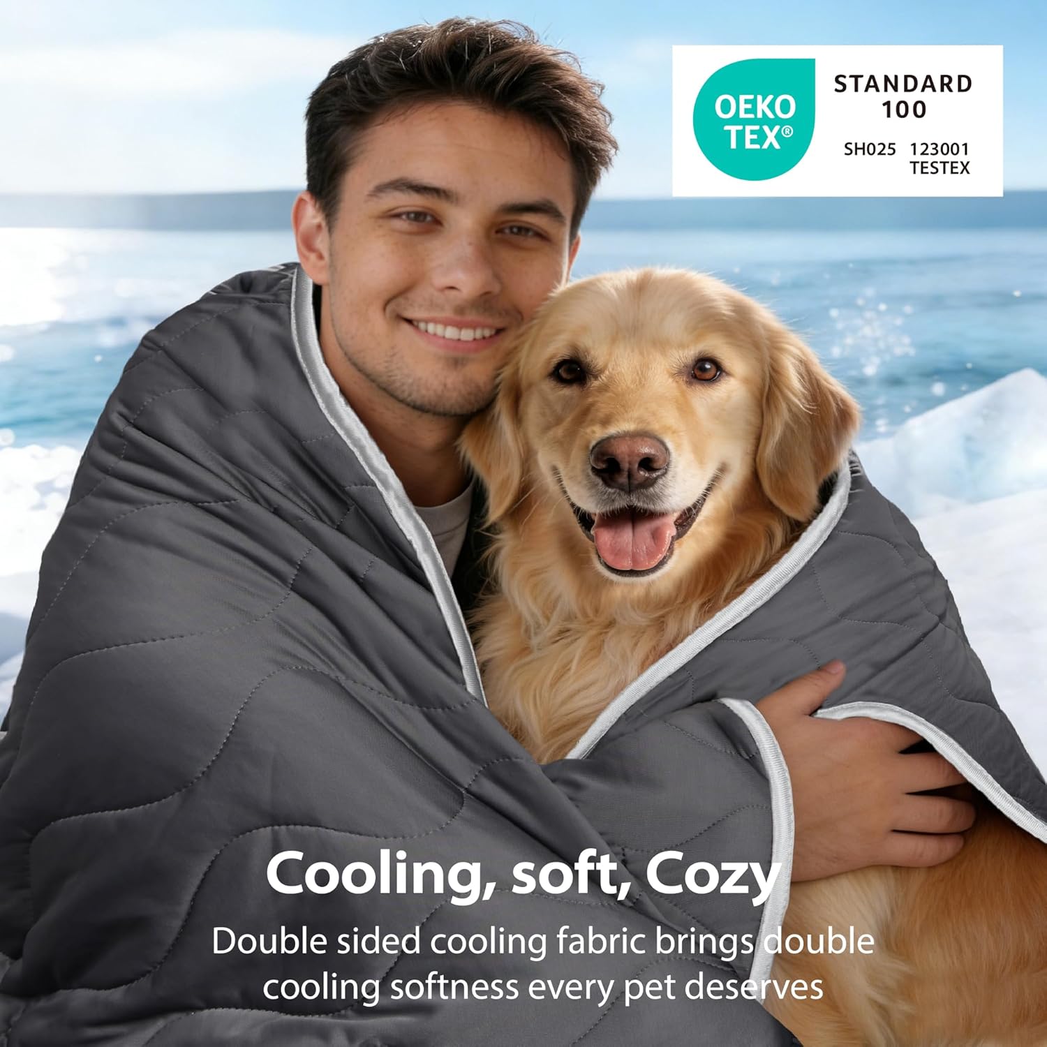 Cooling Blanket for Dogs - Q-MAX>0.4 Waterproof Pet Throw Blanket Bed Cover, Non-Slip Dog Blankets for Couch Protector, Washable Furniture Cover for Summer, Gray,60x80