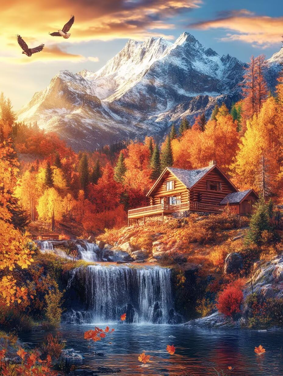 Waterfalls Malowanie według numerów dla dorosłych, DIY krajobraz malowanie według liczb, kreatywne hobby dla dorosłych, malowanie po numerach za pomocą pędzli i akrylu, nowoczesne obrazy do salonu