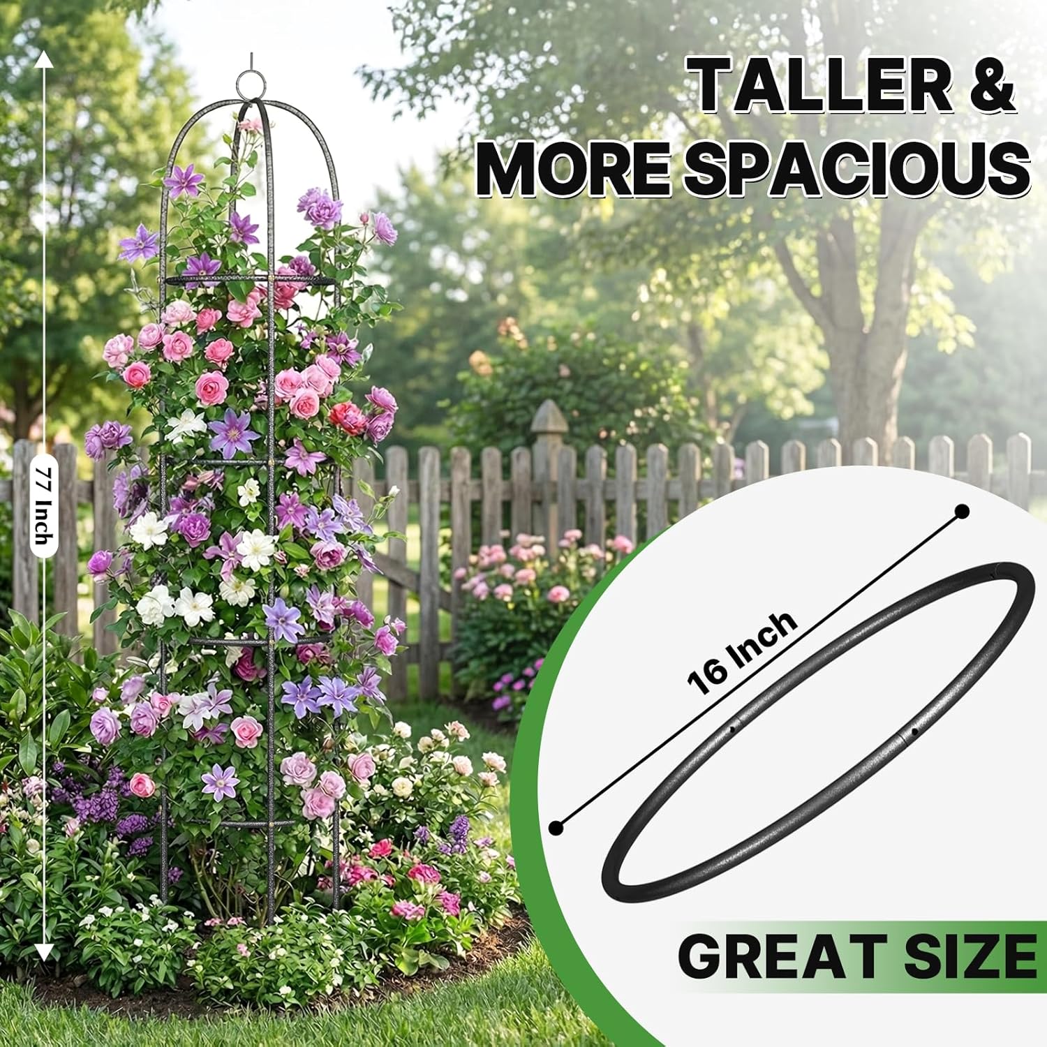 Metal Trellis for Climbing Plants Outdoor, 2026 Upgrade 100% Metal with Powder Coating, Rose, Flowers, Grape, Pea, Cucumber Tomato Cage - 6.3 FT Freestanding Plant Support