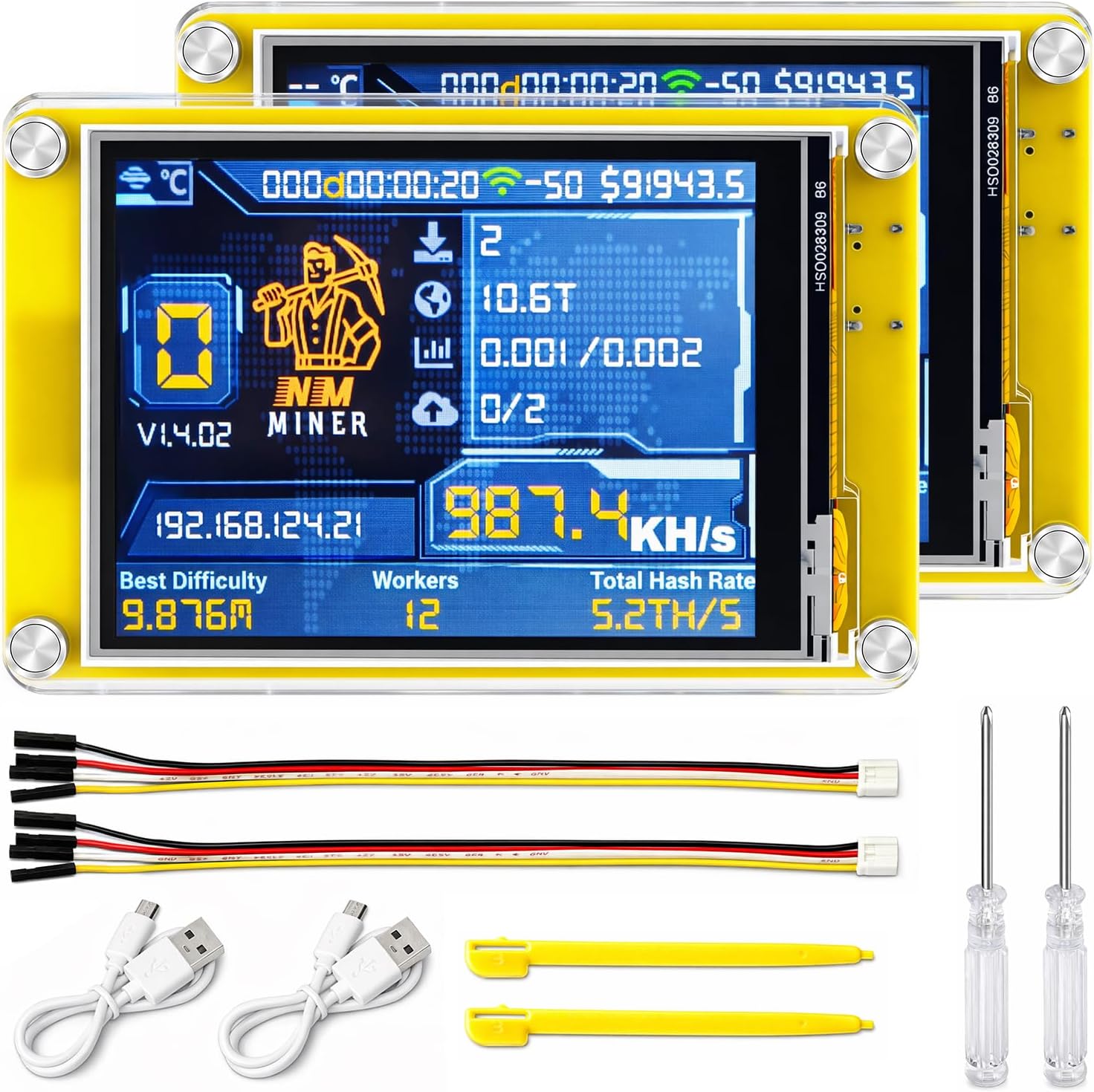 ELECROW Bit Coin Miner NMMiner LCD Display 2 Pack - 2.8" ESP32 CYD Touch Display 1000KH/s Hashrate, Built-in WiFi & BT Mining Device with 320x240 Resistive Touchscreen Compatible with NMMiner, LVGL