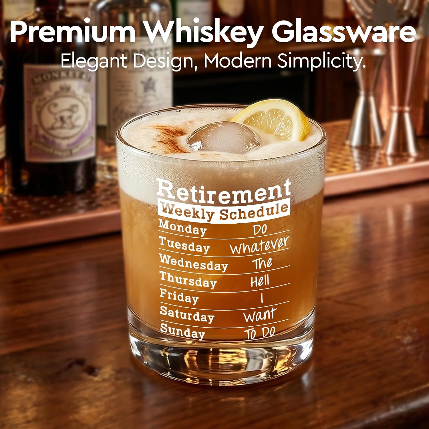 Retirement Gift for Men,Coworker,Weekly Schedule,Retirement Gift For Boss, Management, Coworker,Retird Whiskey Glass Gift for Going Away,Farewell,Leaving Job,Goodbye Gift Ideas